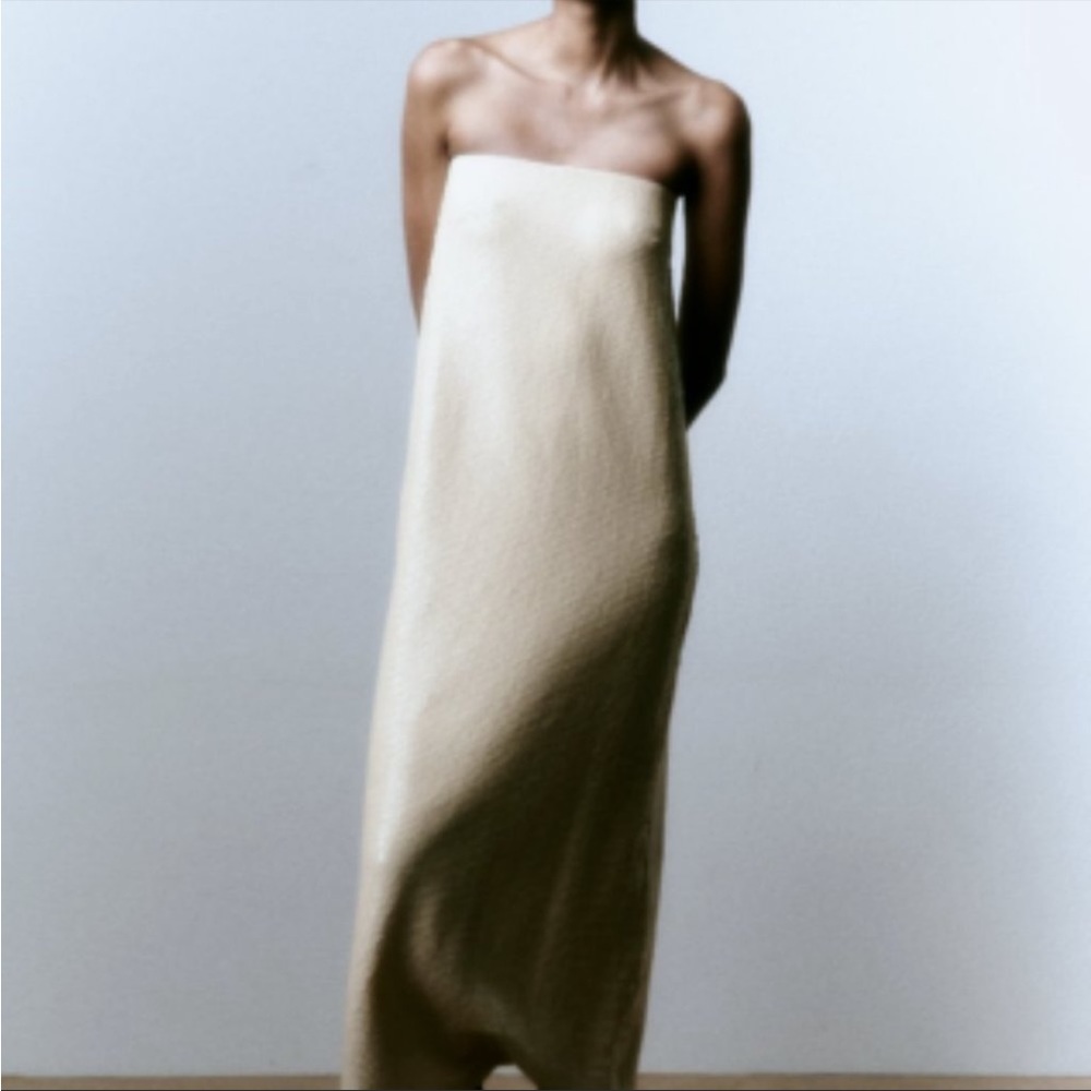 Zara Strapless White Sequin Dress NWT